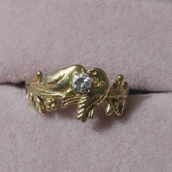 James Avery 14K Yellow Gold Diamond Ring Love Bird Leaf Design Size 5 Vintage - Picture 1 of 14